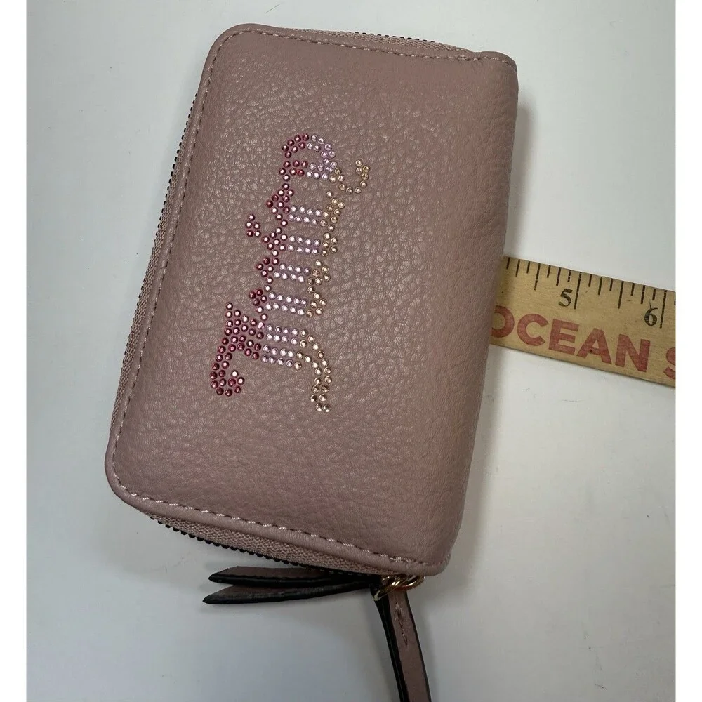 Juicy Couture Medium Double Zip Around Rhinestone Logo Wallet In Dusty Pink New